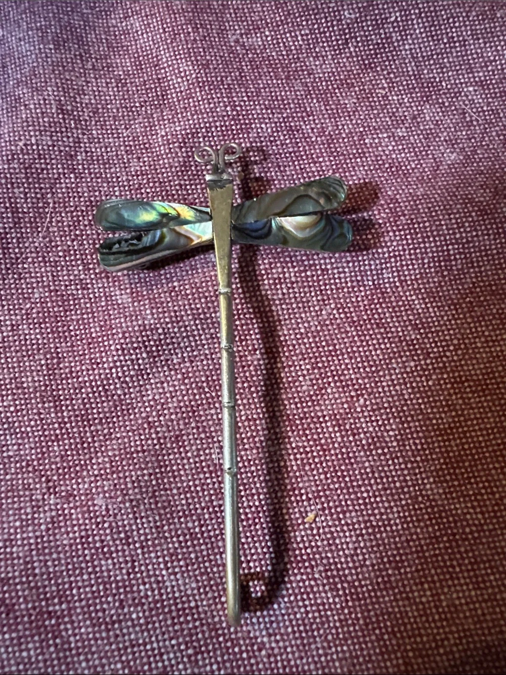 Dragonfly Abalone Shell Stick Pin- “ Alpaca Mexico “